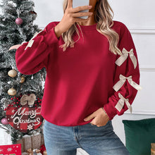 Load image into Gallery viewer, Red Lace Bow Pullover Sweatshirt
