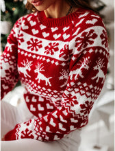 Load image into Gallery viewer, Christmas Elk Snowflake Heart Long Sleeves Knitted Sweater
