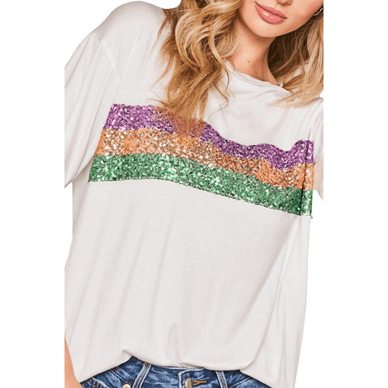 Sequin Stripes Mardi Gras Short Sleeve T-shirt