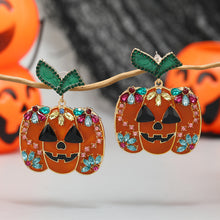 Load image into Gallery viewer, Halloween Creative Fashion New Alloy Inlaid Zircon Oil Drip Pumpkin Head Earrings
