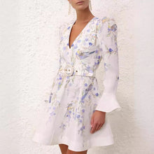 Load image into Gallery viewer, White Floral Print Long Sleeves Mini Dress
