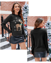 Load image into Gallery viewer, Red Sequined Deer Christmas Pattern Crew Neck Sweater
