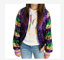 Load image into Gallery viewer, Mardi Gras Sequins Bomber Jacket
