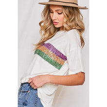 Load image into Gallery viewer, Sequin Stripes Mardi Gras Short Sleeve T-shirt
