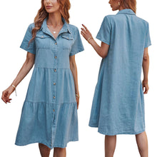 Load image into Gallery viewer, Collar Buttons Down Tiered Midi Denim Dress
