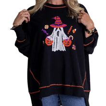 Load image into Gallery viewer, Black Halloween Sequin Ghost Long Sleeve Top
