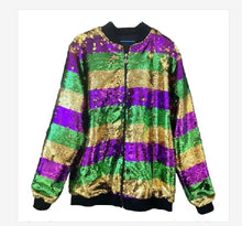 Load image into Gallery viewer, Mardi Gras Sequins Bomber Jacket
