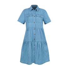 Load image into Gallery viewer, Collar Buttons Down Tiered Midi Denim Dress
