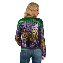 Load image into Gallery viewer, Mardi Gra Sequin Outfit Fat Tuesday Color Block Jacket
