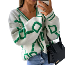 Load image into Gallery viewer, Contrast Letters Single-breasted Long-sleeved Knitted Cardigan
