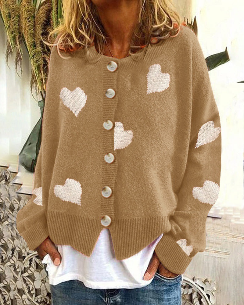 Heart-shaped Embroidered Long Sleeve Knit Cardigan