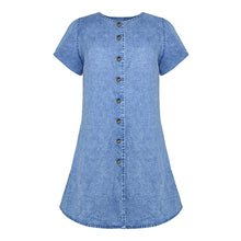 Load image into Gallery viewer, Buttons Down Short Sleeves Denim Mini Dress
