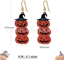 Load image into Gallery viewer, Halloween Witch Hat Pumpkin Dangle Earrings
