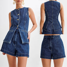 Load image into Gallery viewer, Sleeveless Buttons Down Top and Shorts Denim Two Piece Set
