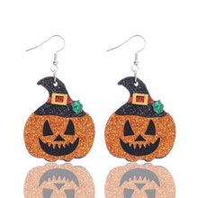 Load image into Gallery viewer, Gold Flame Halloween Pumpkin Dangle Earrings
