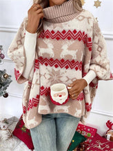 Load image into Gallery viewer, Turtleneck Christmas Elk Contrast Pattern Bat Sleeve Sweater
