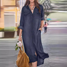 Load image into Gallery viewer, Collar Casual Long Sleeves Buttons Down Denim Midi Dress
