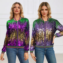 Load image into Gallery viewer, Mardi Gra Sequin Outfit Fat Tuesday Color Block Jacket
