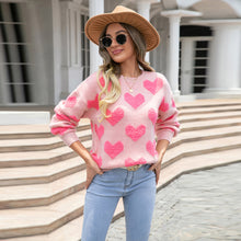 Load image into Gallery viewer, Heart Round Neck Dropped Shoulder Sweater
