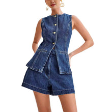 Load image into Gallery viewer, Sleeveless Buttons Down Top and Shorts Denim Two Piece Set
