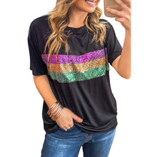 Load image into Gallery viewer, Sequin Stripes Mardi Gras Short Sleeve T-shirt
