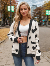 Load image into Gallery viewer, Heart Button Up Dropped Shoulder Long Sleeve Cardigan
