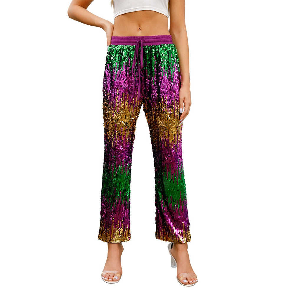 Mardi Gras Color Block Sequins Pants