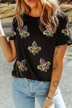 Load image into Gallery viewer, Black Rhinestone Mardi Gras Clown Hat Short Sleeve Tee
