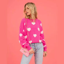 Load image into Gallery viewer, Heart Round Neck Dropped Shoulder Sweater
