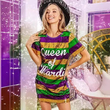 Load image into Gallery viewer, Mardi Gras Sequins Letters Stripped Mini T-shirt Dress
