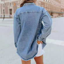 Load image into Gallery viewer, Casual Buttons Down Distressed Denim Jacket
