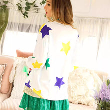 Load image into Gallery viewer, White Mardi Gras Star Printed Long Sleeve Top
