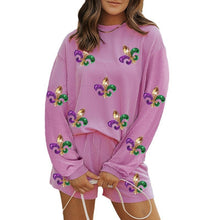 Load image into Gallery viewer, Mardi Gras Fleur De Lis  Corded Long Sleeve Top and Shorts
