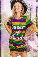 Load image into Gallery viewer, Mardi Gras Sequins Letters Stripped Mini T-shirt Dress
