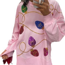 Load image into Gallery viewer, Christmas Lights Sequin Long Sleeve Slit Pullover Sweatshirt
