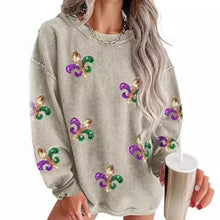 Load image into Gallery viewer, Glitter Mardi Gras Fleur de Lis Sequins Sweatshirt
