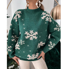 Load image into Gallery viewer, Christmas Sweater Knitted Fluffy Loose Casual  Snowflake Print Long Sleeves Pullover
