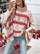 Load image into Gallery viewer, Turtleneck Christmas Elk Contrast Pattern Bat Sleeve Sweater
