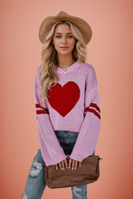 Load image into Gallery viewer, Valentines Heart  Long Sleeve Crew Neck Chunky Knitted Pullover Ribbed Sweater
