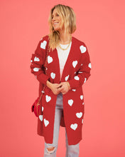 Load image into Gallery viewer, Valentine&#39;s Day Cardigan Heart Pattern Ribbed Trim Open Front Cardigan
