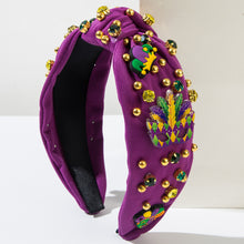 Load image into Gallery viewer, Mardi Gras Rhinestone Beaded Knotted Wide Headband
