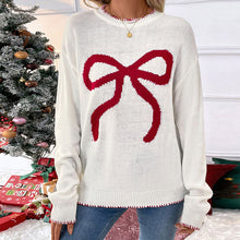 Load image into Gallery viewer, Holiday Bow Round Neck Long Sleeve Sweater
