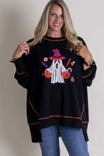 Load image into Gallery viewer, Black Halloween Sequin Ghost Long Sleeve Top
