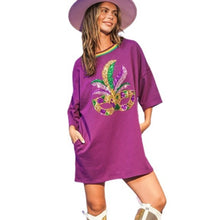 Load image into Gallery viewer, Mardi Gras Sequin T-Shirt Dress
