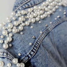 Load image into Gallery viewer, Embroidered Pearls Long Sleeve Short Denim Jacket Coat
