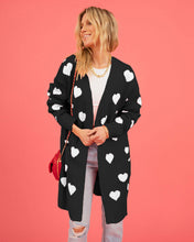 Load image into Gallery viewer, Valentine&#39;s Day Cardigan Heart Pattern Ribbed Trim Open Front Cardigan
