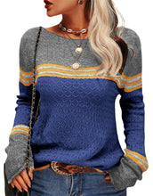 Load image into Gallery viewer, Colorblock Pullover Sweaters Round Neck Striped Slim Fitting Knitwear
