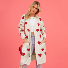 Load image into Gallery viewer, Valentine&#39;s Day Cardigan Heart Pattern Ribbed Trim Open Front Cardigan
