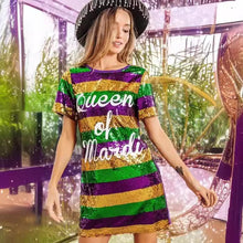 Load image into Gallery viewer, Mardi Gras Sequins Letters Stripped Mini T-shirt Dress
