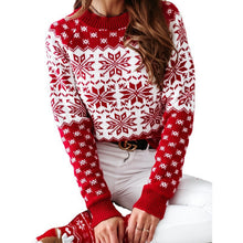 Load image into Gallery viewer, Christmas Snowflake Long Sleeve Crew Neck Pullover Sweater
